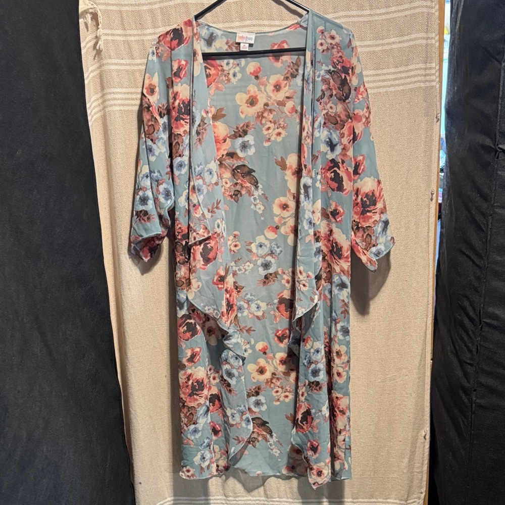 LuLaRoe Sarah- Pastel Blue Floral Long Cardigan Duster